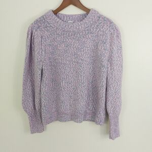 Gap Puff Sleeve Crew Neck Marled Sweater Purple Size XL